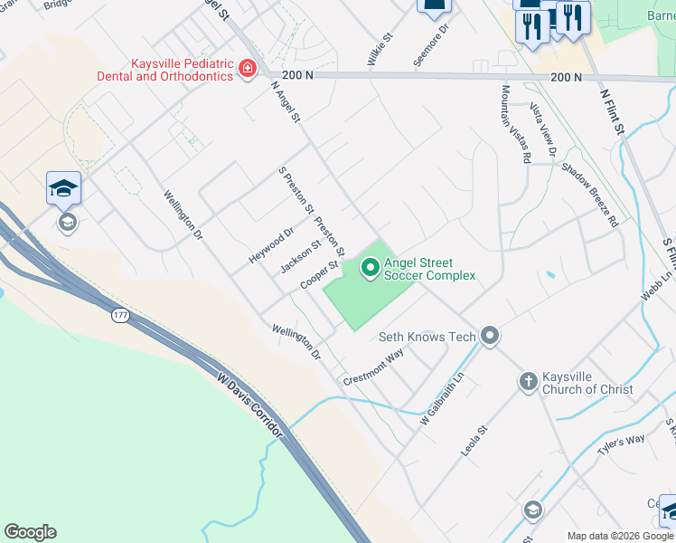 map of restaurants, bars, coffee shops, grocery stores, and more near 1811 Cooper Street in Kaysville