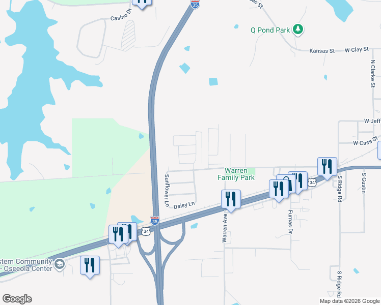 map of restaurants, bars, coffee shops, grocery stores, and more near 1814 Truman Road in Osceola