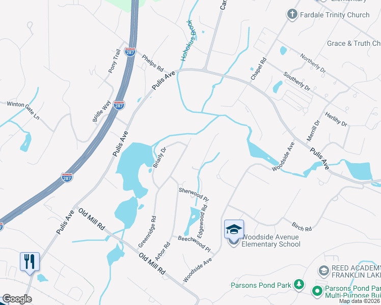 map of restaurants, bars, coffee shops, grocery stores, and more near 256 Gregory Road in Franklin Lakes
