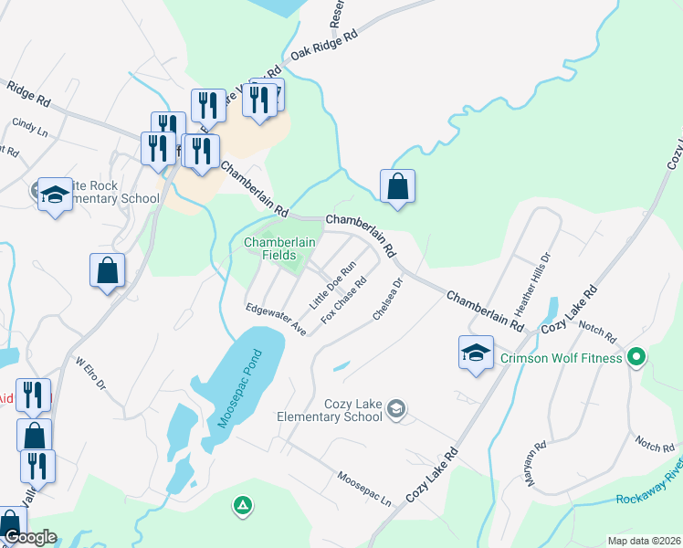 map of restaurants, bars, coffee shops, grocery stores, and more near 16 Fox Chase Road in Jefferson