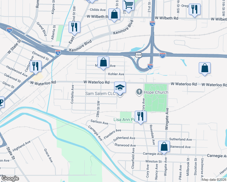 map of restaurants, bars, coffee shops, grocery stores, and more near 1189 Weiser Avenue in Akron