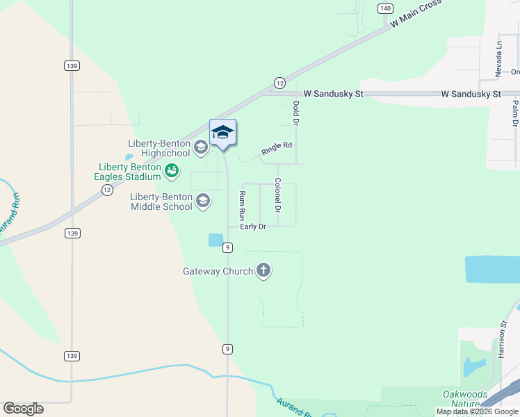map of restaurants, bars, coffee shops, grocery stores, and more near 9319 Rum Run in Findlay