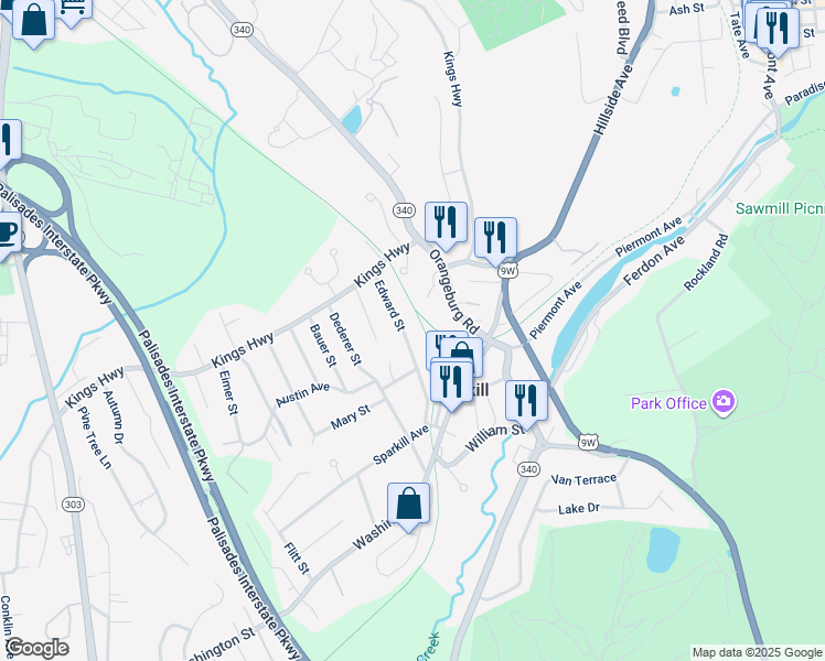 map of restaurants, bars, coffee shops, grocery stores, and more near 28 Edward Street in Sparkill