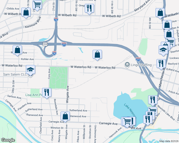 map of restaurants, bars, coffee shops, grocery stores, and more near 872 Tampa Avenue in Akron