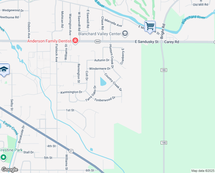 map of restaurants, bars, coffee shops, grocery stores, and more near 1506 Misty Oaks Drive in Findlay