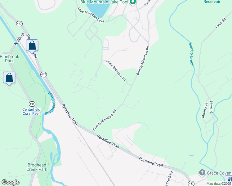 map of restaurants, bars, coffee shops, grocery stores, and more near 97 Brushy Mountain Road in East Stroudsburg