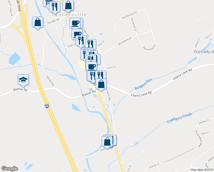 map of restaurants, bars, coffee shops, grocery stores, and more near T625 in Tannersville