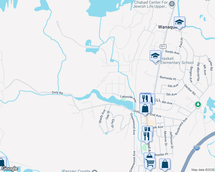 map of restaurants, bars, coffee shops, grocery stores, and more near 12 Alexander Avenue in Wanaque