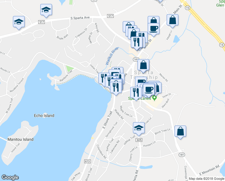 map of restaurants, bars, coffee shops, grocery stores, and more near 2 West Shore Trail in Sparta Township