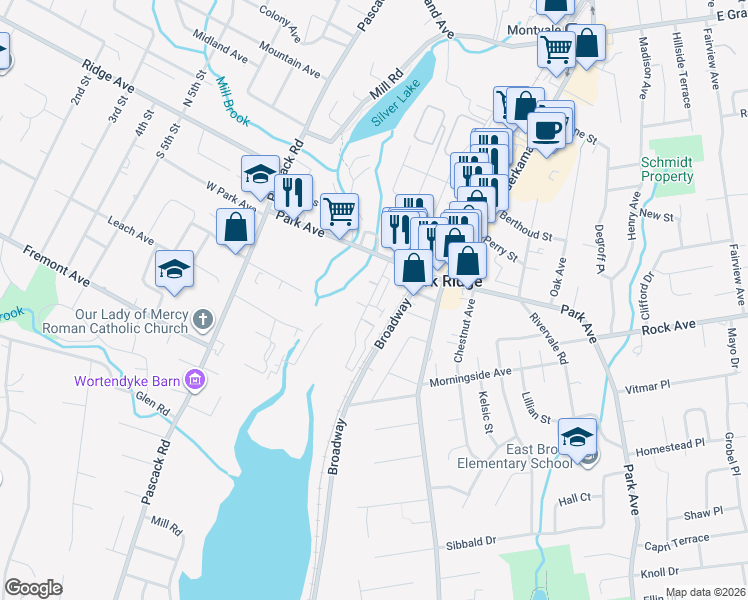 map of restaurants, bars, coffee shops, grocery stores, and more near 2O Maple Avenue in Park Ridge