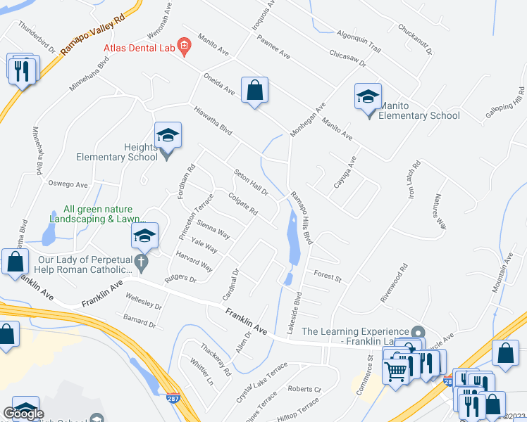 map of restaurants, bars, coffee shops, grocery stores, and more near 46 Seton Hall Drive in Oakland