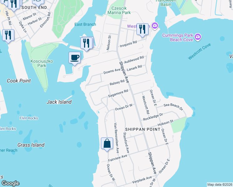 map of restaurants, bars, coffee shops, grocery stores, and more near 25 Sagamore Rd in Stamford