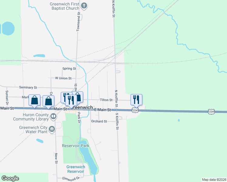 map of restaurants, bars, coffee shops, grocery stores, and more near 38 North Kniffin Street in Greenwich