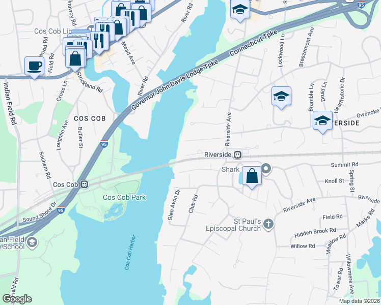 map of restaurants, bars, coffee shops, grocery stores, and more near 32 Chapel Lane in Greenwich