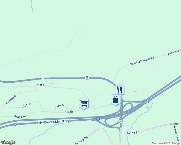 map of restaurants, bars, coffee shops, grocery stores, and more near Pennsylvania 93 in Drums