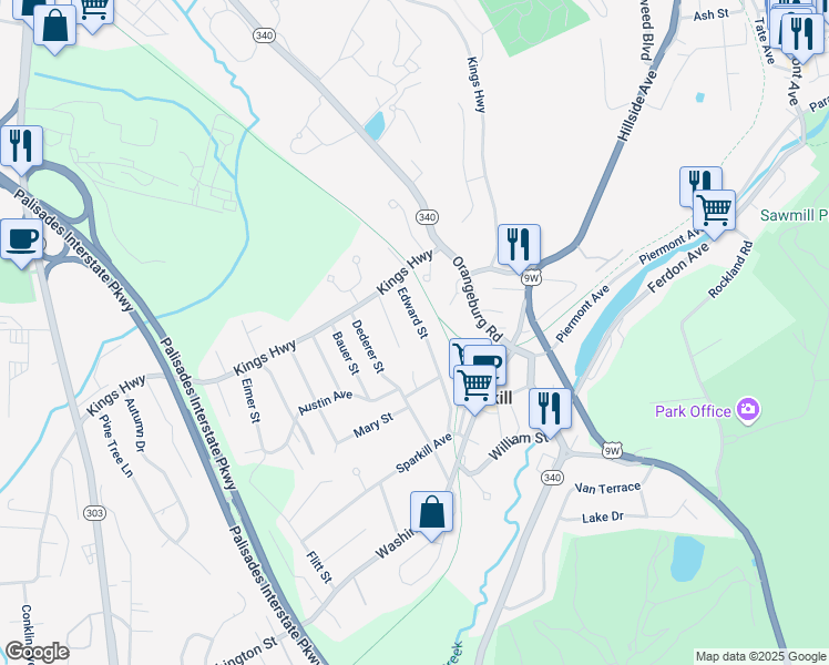 map of restaurants, bars, coffee shops, grocery stores, and more near 19 Edward Street in Sparkill