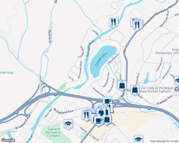 map of restaurants, bars, coffee shops, grocery stores, and more near 183 Lakeshore Drive in Oakland