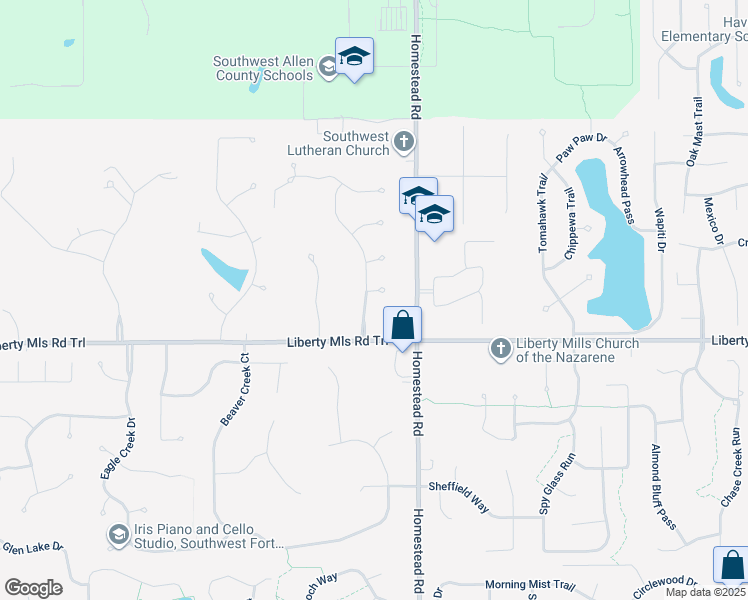 map of restaurants, bars, coffee shops, grocery stores, and more near 11014 Hopkinton Court in Fort Wayne