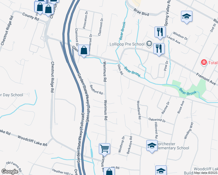 map of restaurants, bars, coffee shops, grocery stores, and more near 290 Werimus Road in Woodcliff Lake