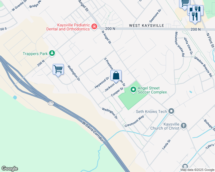 map of restaurants, bars, coffee shops, grocery stores, and more near 1908 Jackson Street in Kaysville