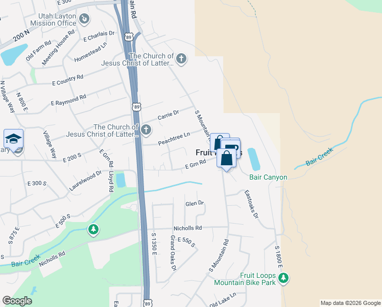 map of restaurants, bars, coffee shops, grocery stores, and more near 1447 E Howards Way in Fruit Heights