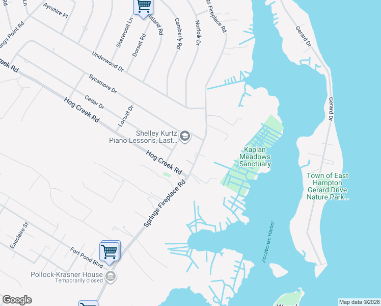 map of restaurants, bars, coffee shops, grocery stores, and more near 8 Dogwood Drive in East Hampton