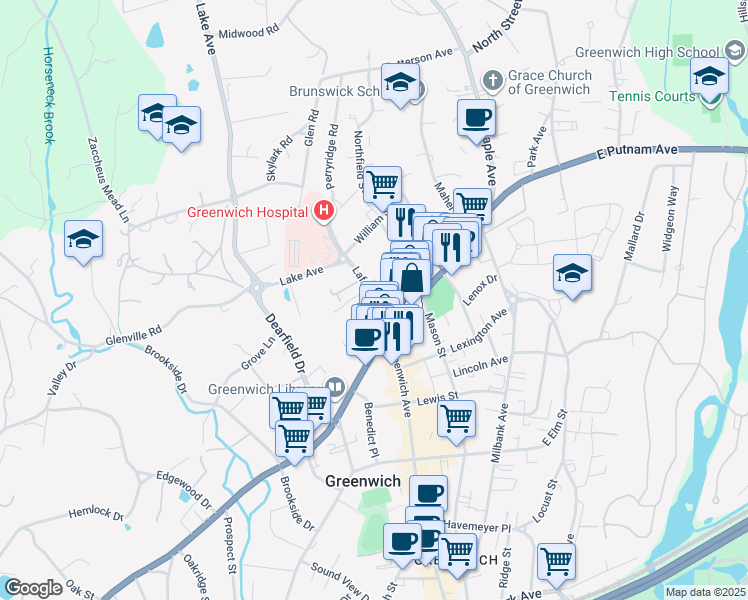 map of restaurants, bars, coffee shops, grocery stores, and more near 37 Lafayette Place in Greenwich