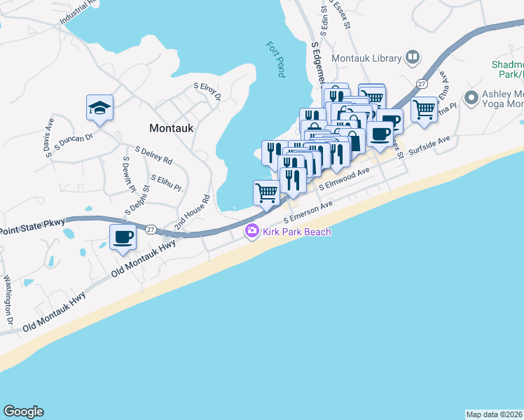 map of restaurants, bars, coffee shops, grocery stores, and more near 659 Montauk Highway in Montauk