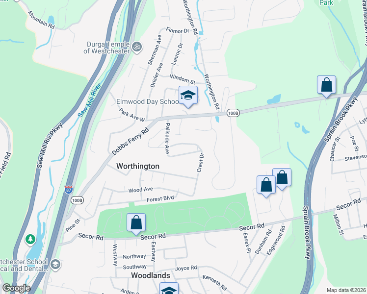 map of restaurants, bars, coffee shops, grocery stores, and more near 11 Crest Drive in White Plains