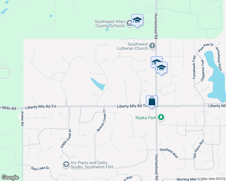 map of restaurants, bars, coffee shops, grocery stores, and more near 11401 Lancaster Court in Fort Wayne