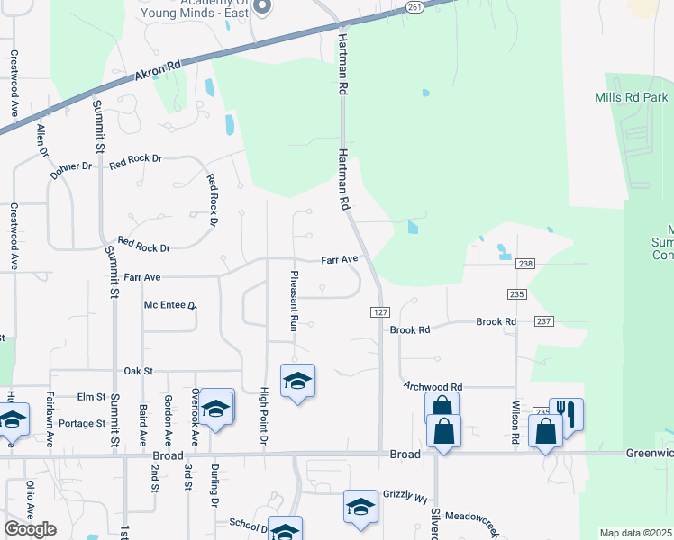 map of restaurants, bars, coffee shops, grocery stores, and more near 679 Farr Avenue in Wadsworth