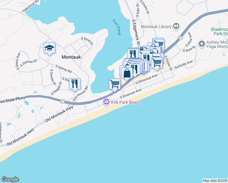 map of restaurants, bars, coffee shops, grocery stores, and more near 659 Montauk Highway in Montauk