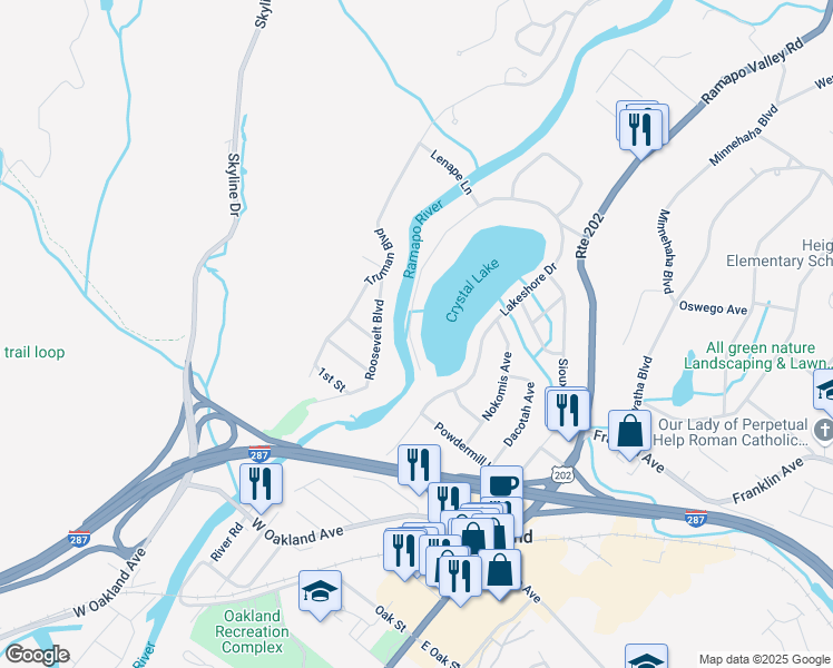 map of restaurants, bars, coffee shops, grocery stores, and more near 183 Lakeshore Drive in Oakland