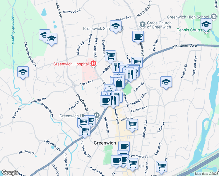 map of restaurants, bars, coffee shops, grocery stores, and more near 37 Lafayette Place in Greenwich