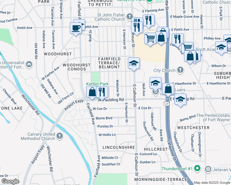 map of restaurants, bars, coffee shops, grocery stores, and more near 5617 Mc Clellan Street in Fort Wayne