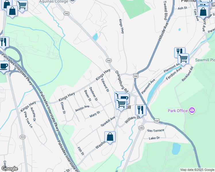 map of restaurants, bars, coffee shops, grocery stores, and more near 19 Edward Street in Sparkill