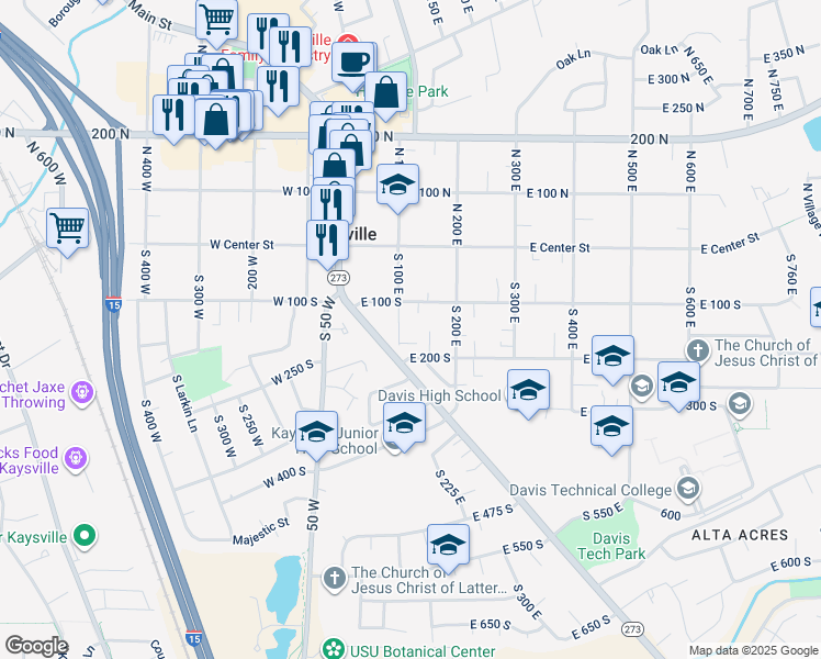 map of restaurants, bars, coffee shops, grocery stores, and more near 149 South 100 East in Kaysville