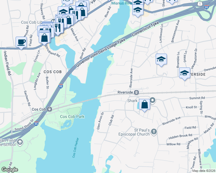 map of restaurants, bars, coffee shops, grocery stores, and more near 32 Chapel Lane in Greenwich
