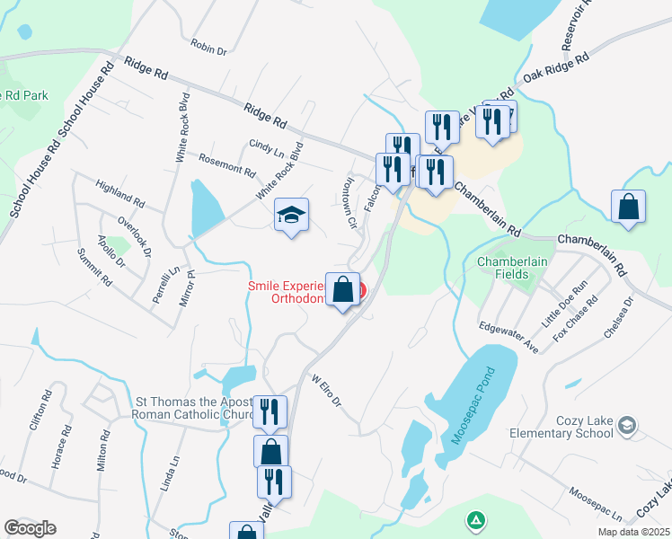 map of restaurants, bars, coffee shops, grocery stores, and more near 15 Stonehouse Court in Jefferson