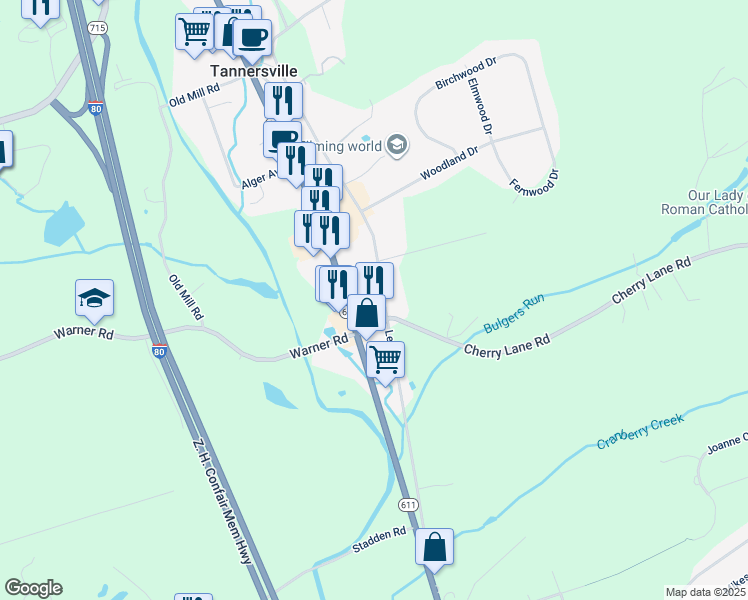 map of restaurants, bars, coffee shops, grocery stores, and more near 217 Learn Road in Tannersville
