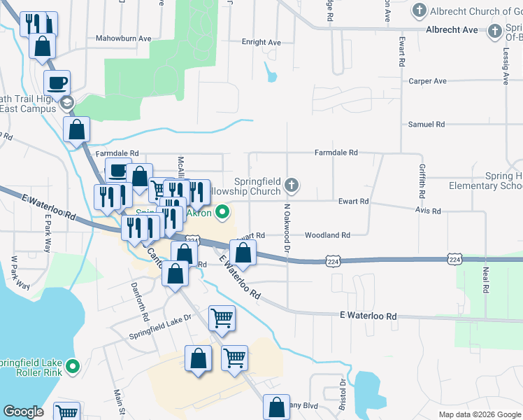 map of restaurants, bars, coffee shops, grocery stores, and more near 2954 Old Home Road in Akron