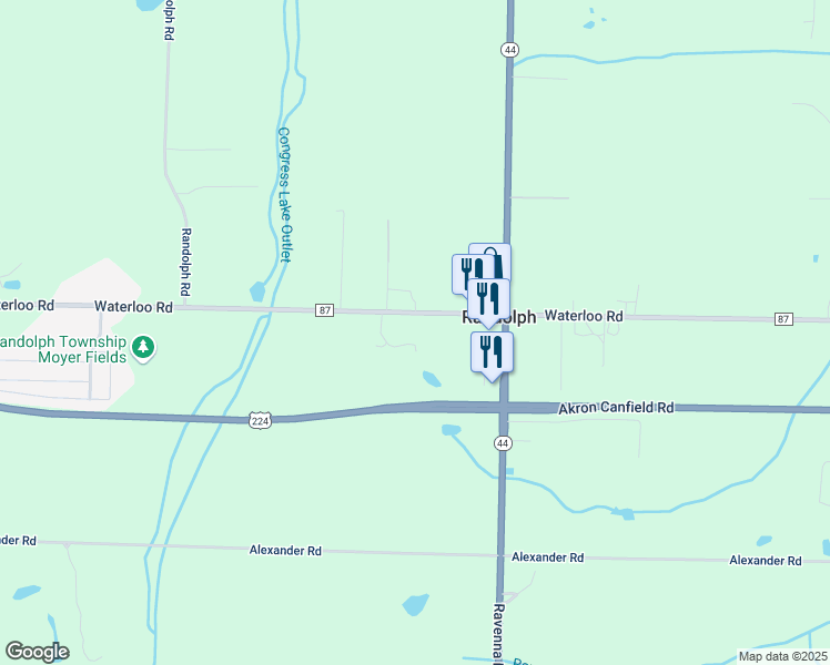 map of restaurants, bars, coffee shops, grocery stores, and more near 3908 Waterloo Road in Mogadore