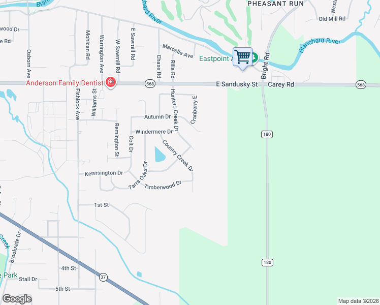 map of restaurants, bars, coffee shops, grocery stores, and more near 900 Hunters Creek Drive in Findlay