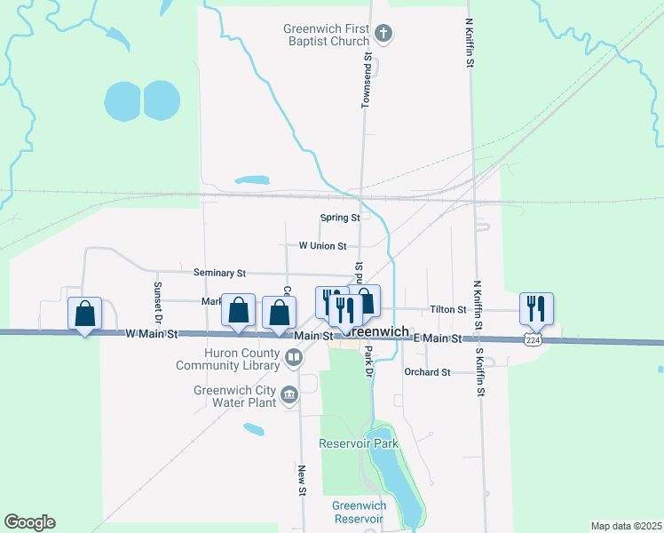 map of restaurants, bars, coffee shops, grocery stores, and more near 6 Seminary Street in Greenwich