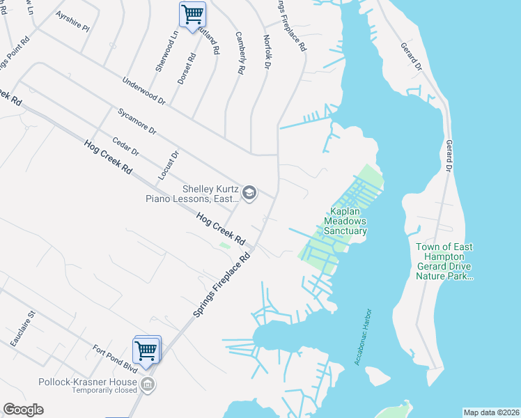 map of restaurants, bars, coffee shops, grocery stores, and more near 8 Dogwood Drive in East Hampton
