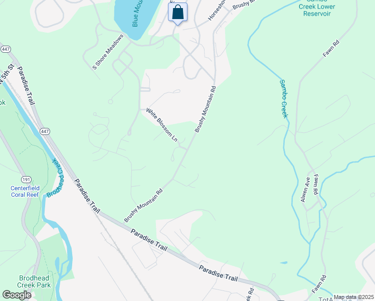 map of restaurants, bars, coffee shops, grocery stores, and more near 1040 Brushy Mountain Road in East Stroudsburg