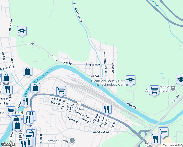 map of restaurants, bars, coffee shops, grocery stores, and more near 39 Palmer Street in Clearfield
