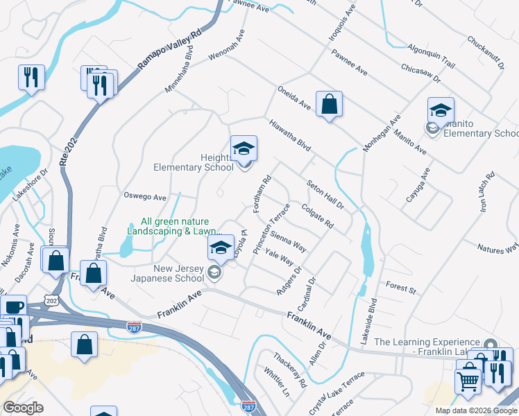 map of restaurants, bars, coffee shops, grocery stores, and more near 10 Fordham Road in Oakland