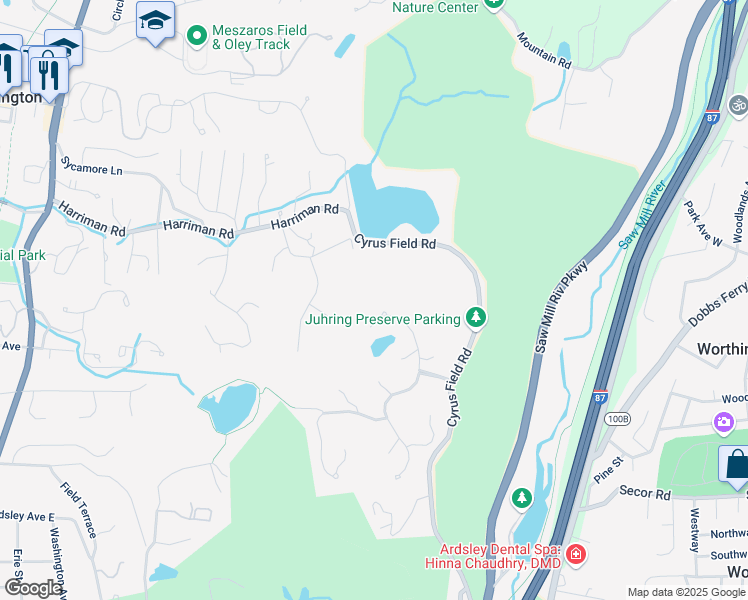 map of restaurants, bars, coffee shops, grocery stores, and more near 5 Manor Pond Lane in Irvington