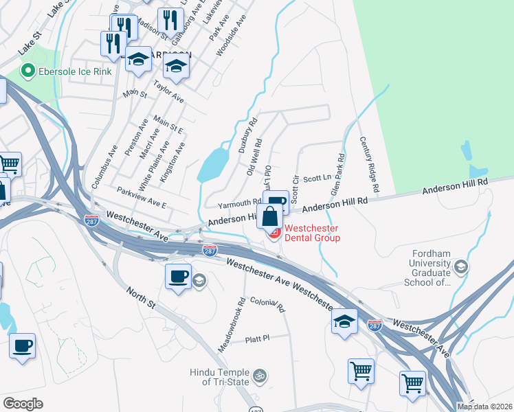 map of restaurants, bars, coffee shops, grocery stores, and more near 27 Yarmouth Road in Harrison
